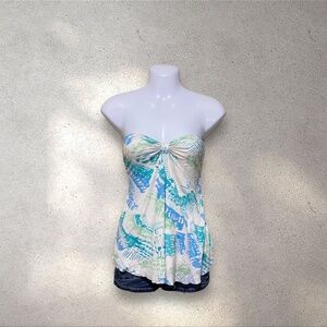 Free People Blue & Green Knot Front Tube Top